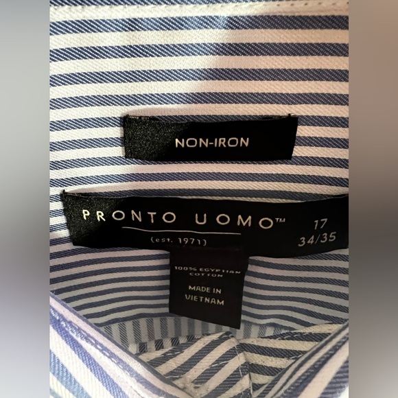 Pronto Uomo Blue Long Sleeve Button Up Shirt Men’s Size 17 or 34/35 - Picture 12 of 14
